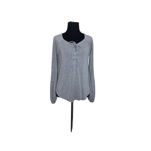 Chaser Brand Grey Lace Up Bishop Long Sleeve Boho top size XS - Picture 9 of 11